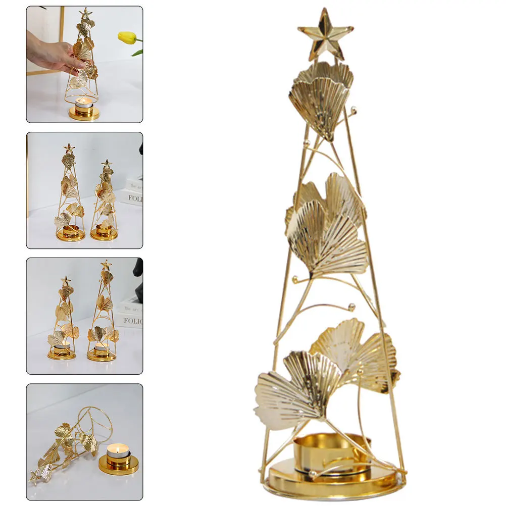 

Christmas Holder Iron Ginkgo-Leaf Tealight Home Decor Xmas Gift Creative Desktop Adornment Tealight Holder