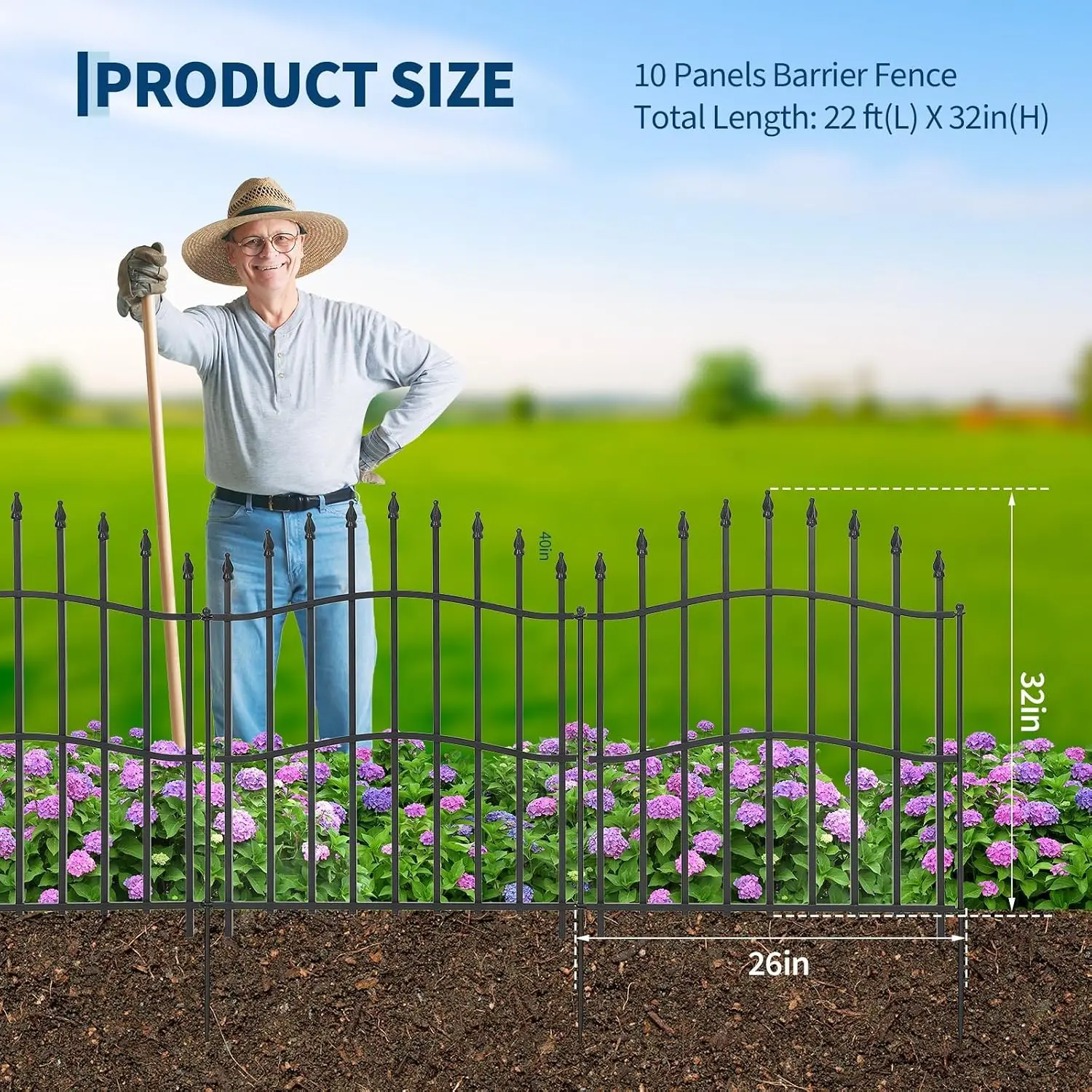 10 Panels Metal Garden Fence, 32