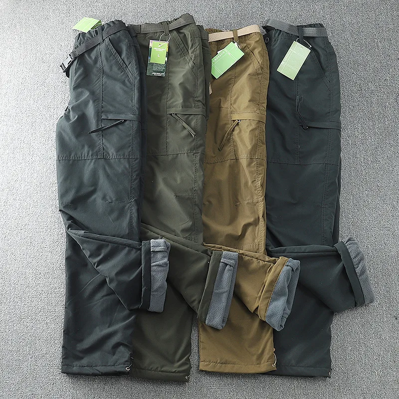 Pantaloni Casual in pile spesso invernale da uomo pantaloni Cargo larghi tattici militari in cotone pantaloni termici caldi in velluto a doppio