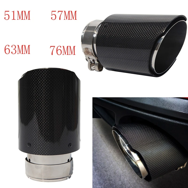 

1PC 51/63/76mm Carbon Fiber Universal Car Exhaust Tailpipe Muffler Tube Straight Glossy Black Accessories Stainless Steel