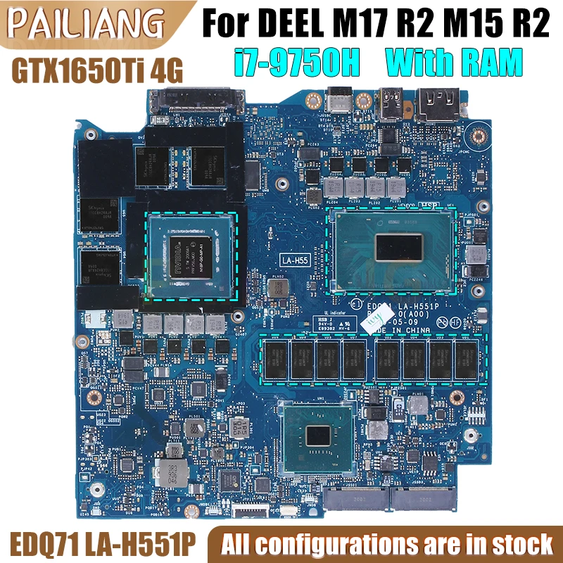 For DELL Alienware M17 R2 M15 R2 Notebook Mainboard LA-H551P N18P-G0-MP-A1 GTX1650Ti 4G i7-9750H Laptop Motherboard Full Tested