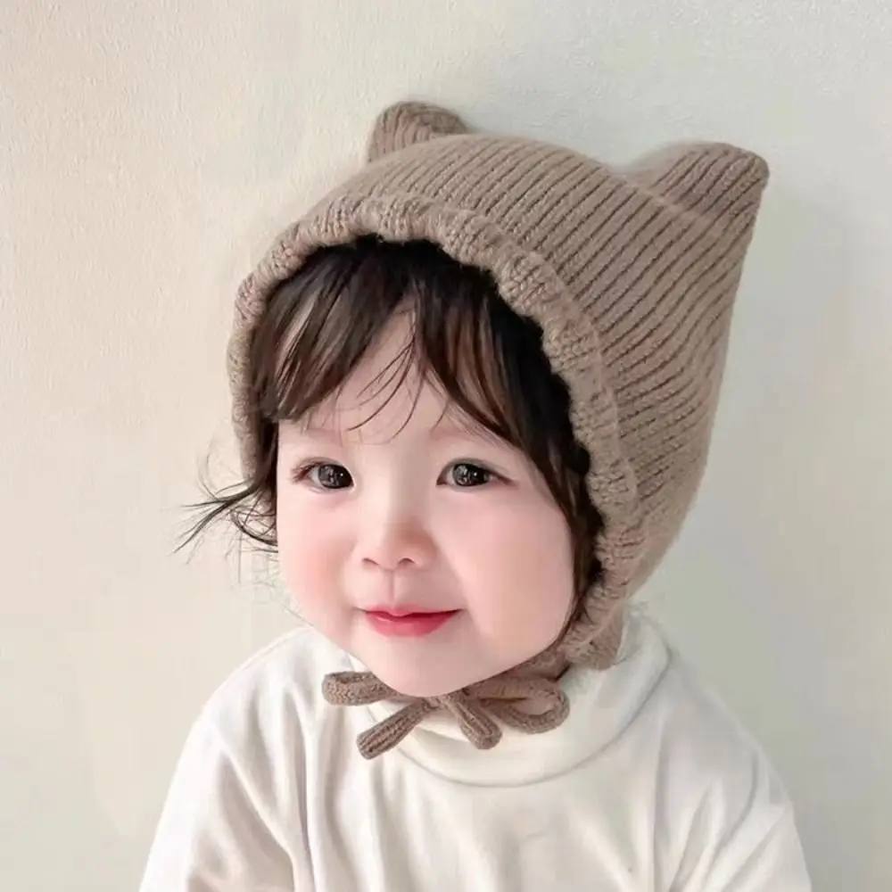 

Cute Baby Knitted Hat Autumn Winter Warm Ear Protection Hat Solid Color Earmuffs Cap Bonnet Hats for 5-18 months boys girls