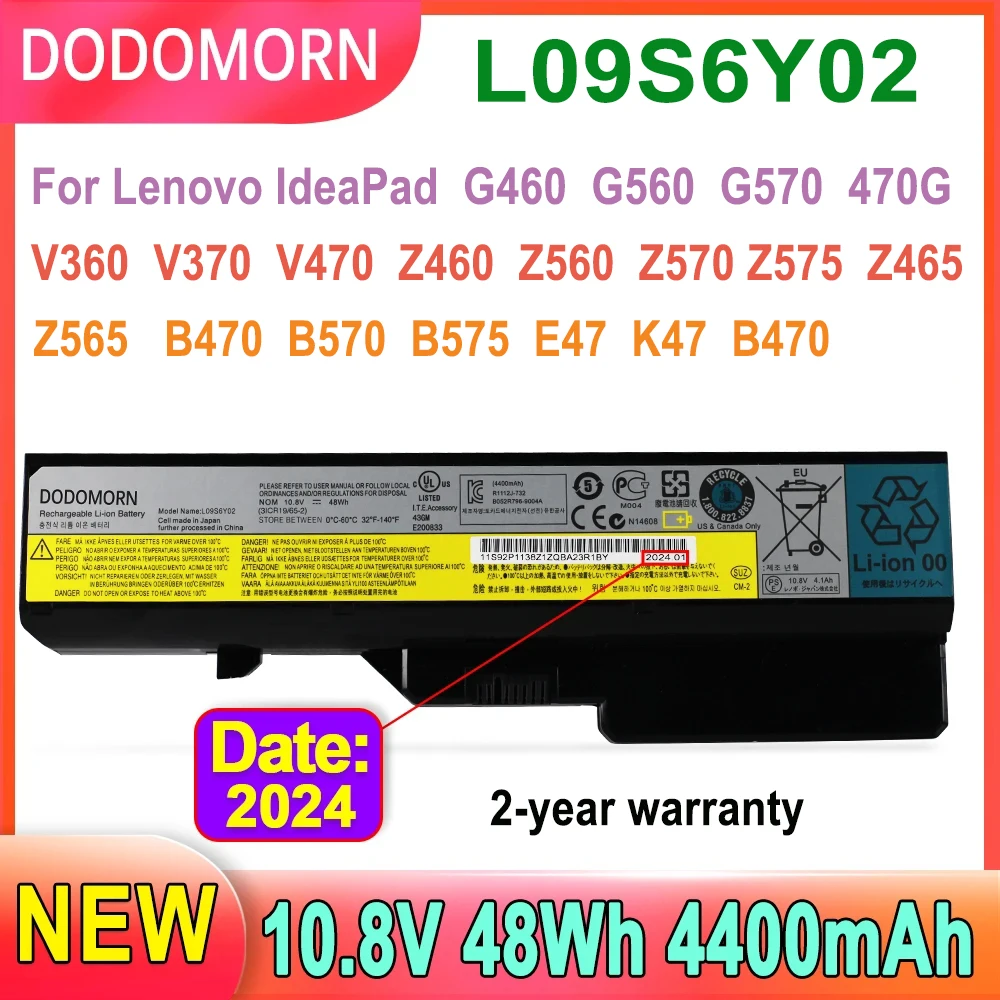 DODOMORN L09S6Y02 Laptop Battery For Lenovo IdeaPad G460 G560 V360 V370 V470 Z460 Z465 Z465A-NEI Z465A-NNI Z465A-PTH G460 0677