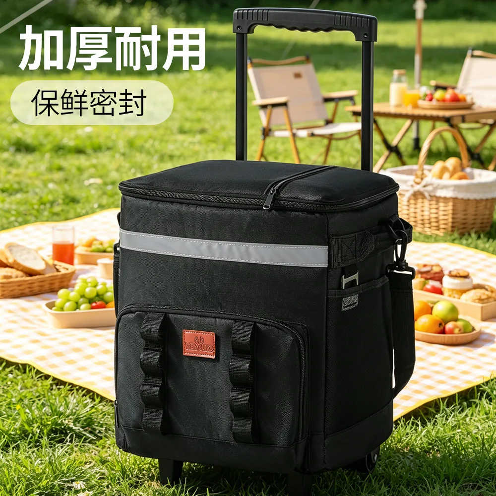 PEVA Leakproof Trolley Cooler Bag Large Capacity Rolling Insulated Ice Bag for Camping Picnic Beer Food