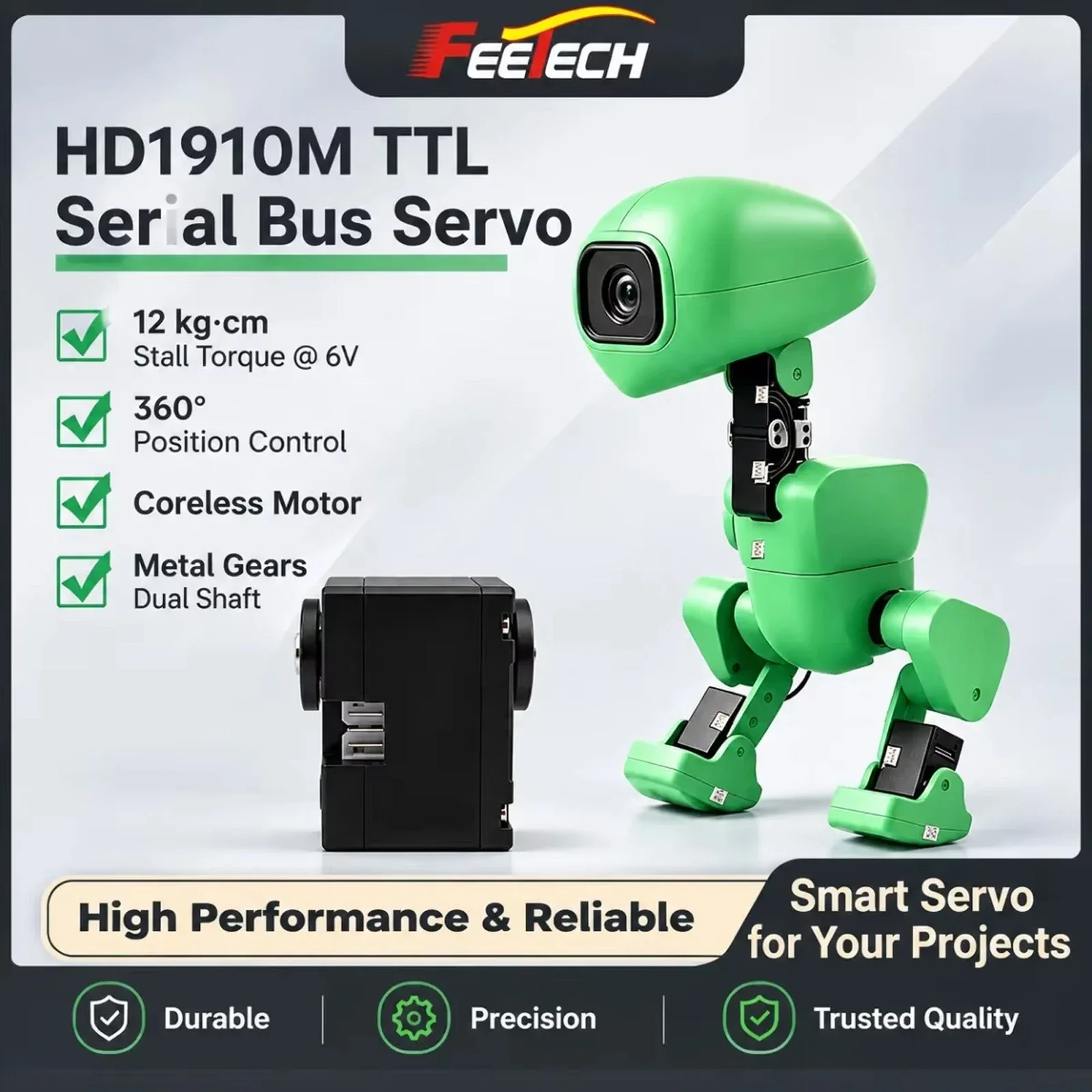 1/2/5/15PCS Feetech HD1910M Dual Axis TTL Digital Servo with 12-Bit Magnetic Encoder 360 Degree Coreless Motor Metal Gears 1:320