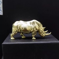 Antique Solid Brass Rhinoceros Sculpture Miniature Handmade Paperweight Zen Desk Decor Lucky Perseverance Symbol Office Gift