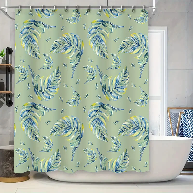 

Занавеска для душа с акварельными листьями, декоративные аксессуары для ванной комнаты, украшение для ванной комнаты, зеленый, синий, желтый, с цветочным узором, водонепроницаемый