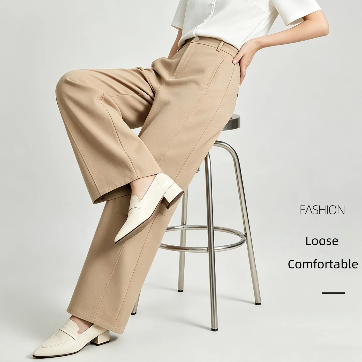 Women Arc Leg Barrel Pants Summer Thin High Waist Wide Legs 100KG Plus Size 6XL 7XL Female Office Lady Rivet Fashion Trousers