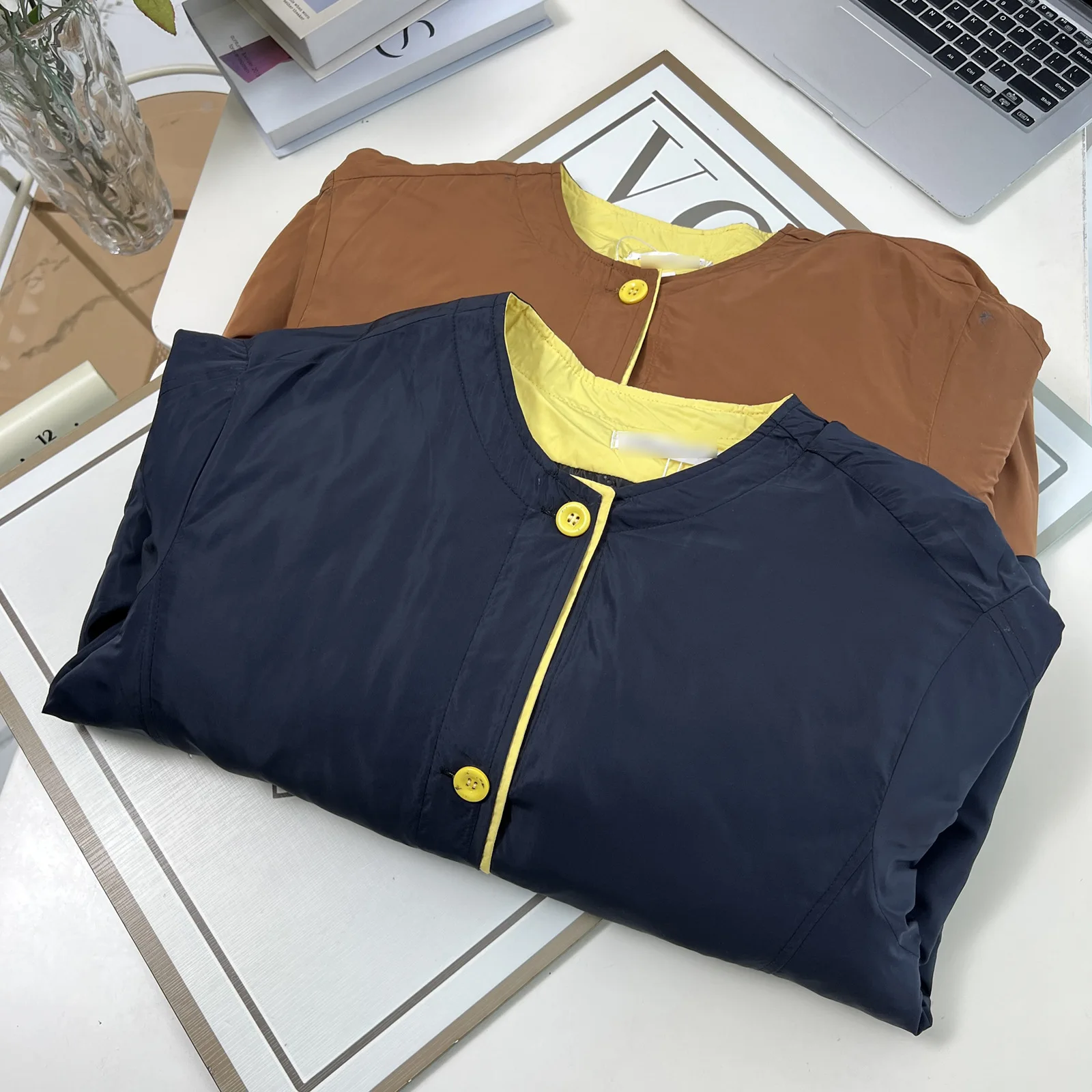 XXXXL موضة حجم كبير المرأة سترات شتاء جديد نمط بسيط اللون حجب الأصفاد ياقة وسادة مبطنة معطف دافئ 1748 #6