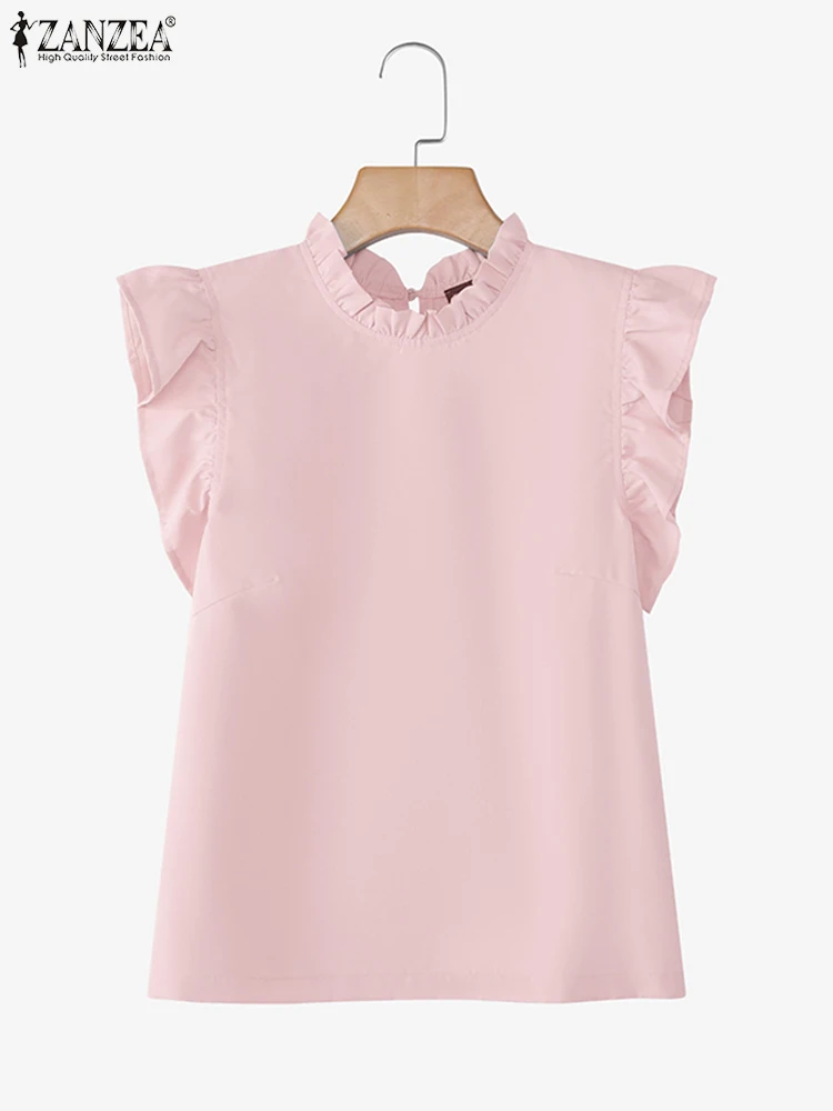 2025 zanzea feminino babados regata verão sem mangas camisetas elegantes elegantes topos casuais soltos cor sólida camis o-pescoço topo coreano