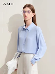 Amii Minimalism Women Shirt 2024 Summer New Solid Office Lady Light Luxury Silk Mulberry Lapel Shirts & Blouses Female 12422173