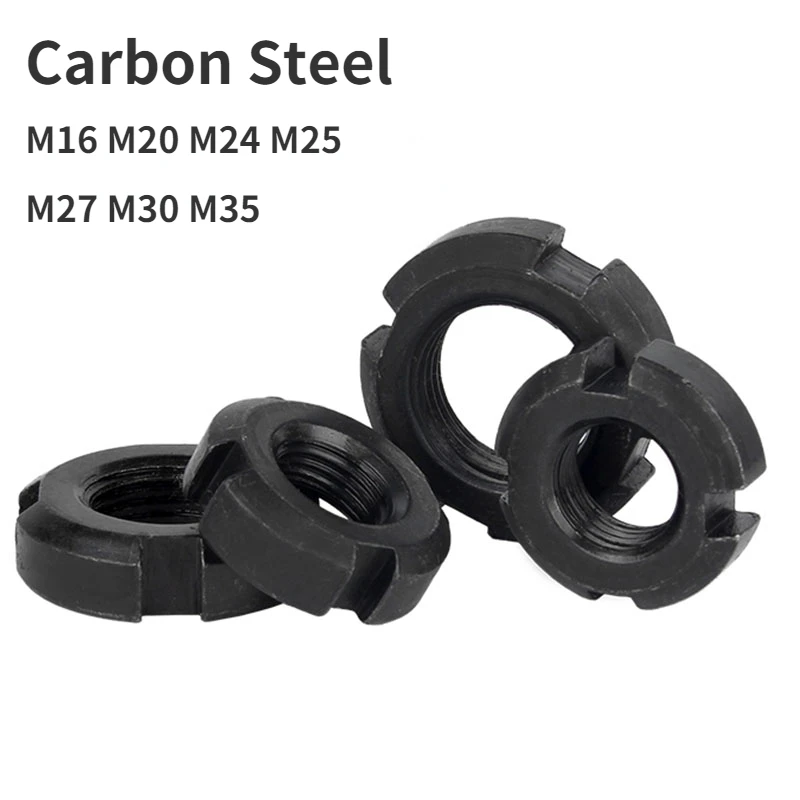 1 шт. M16 M20 M24 M25 M27 M30 M35 углеродистая сталь шлицевые круглые гайки Блокировка затемненные маленькие круглые гайки GB812