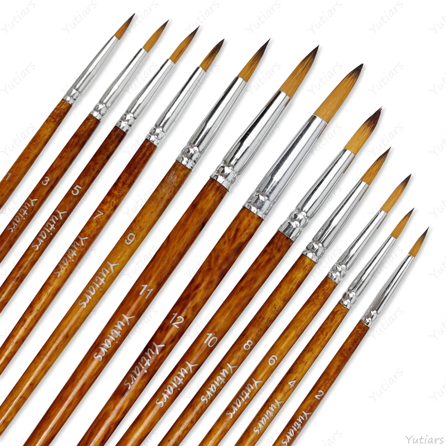 12PCS Pointed Round Paint Brush Set Sizes 1-12 Wooden Handle Brushes for Watercolor Acrylic Gouache Detail Painting Art Supplies