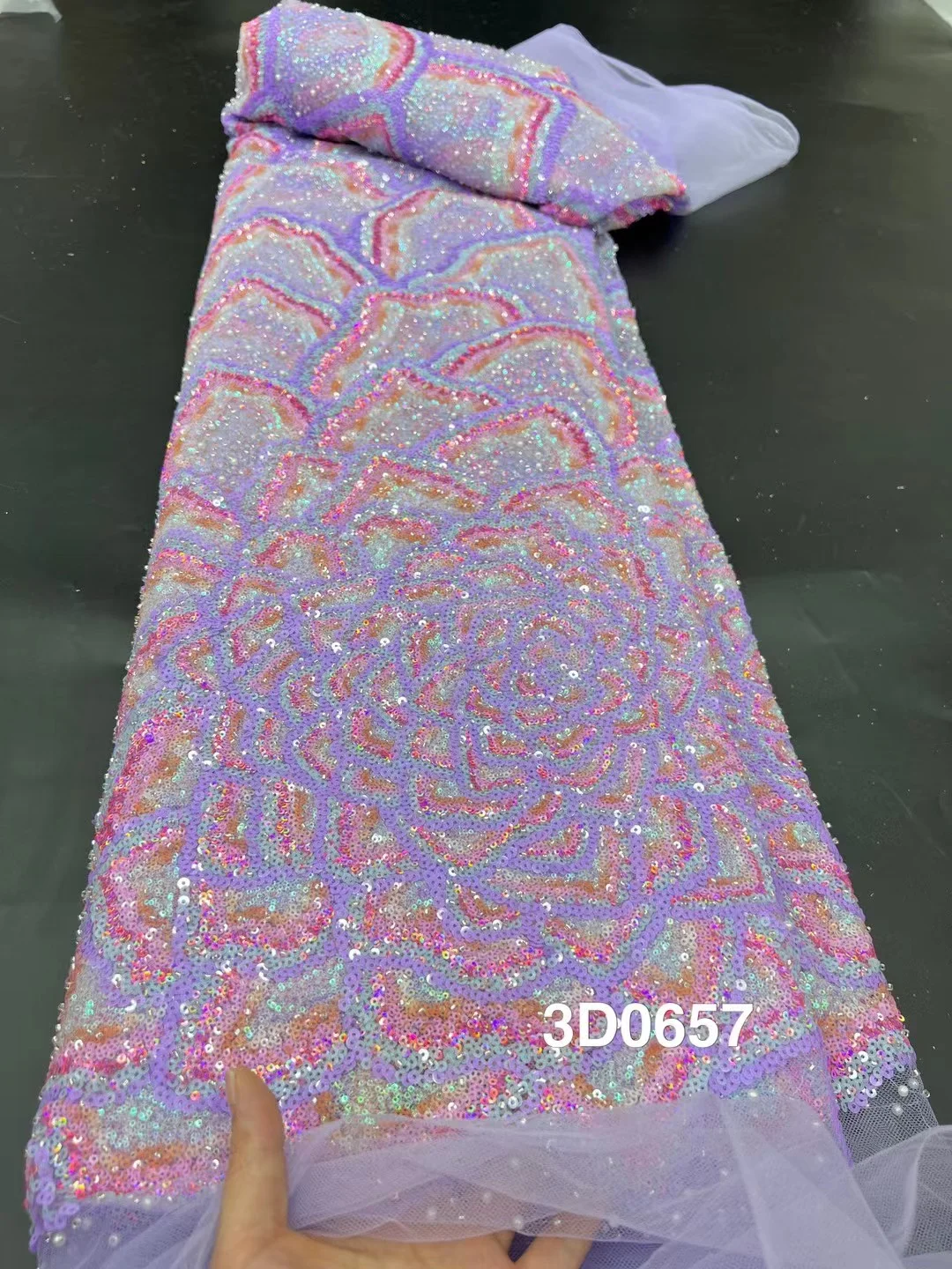 Luxury Bead Tube Embroidery African Lace Fabric 2025 High Quality French Sequined Tulle Fabric For Nigerian Wedding Party