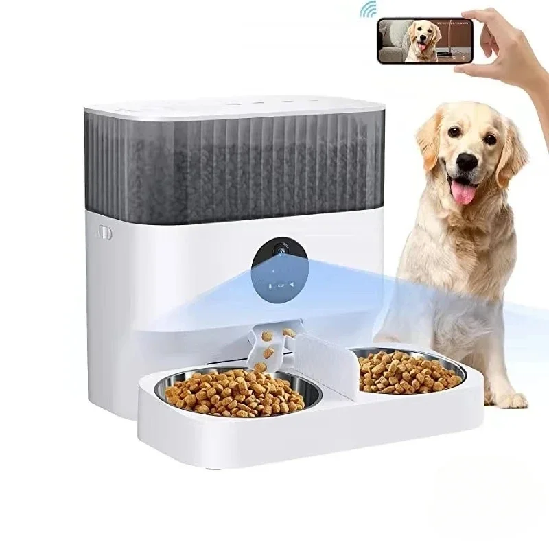 5L Automatic Pet Feeder with Camera Timing Smart Cat & Dog Feeder WiFi Intelligent Food Dispenser Dual Stainless Steel Bowl