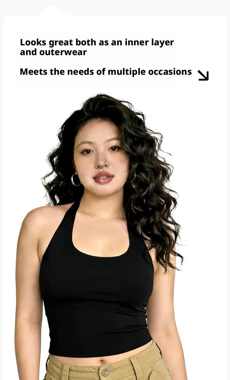 S-3XL Für 40-90kg Übergrößen Neckholder-Camisole-Top für Damen mit Brustpolster, schönem Rückendesign und festem Cup, Tanktops – Detail 6