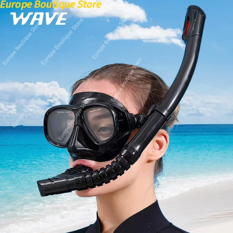 WAVE Brand – ensemble de deux pièces de plongée en apnée professionnelle, tube respiratoire sec en silicone avec grand cadre et lunettes de plongée à degrés