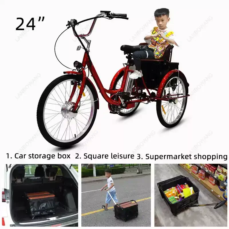 24 Inch Electric Tricycle for Adults Seniors, 3-Wheel E-Trike with 350W Motor 36V 13Ah Battery, 7 Speed & Large Basket
