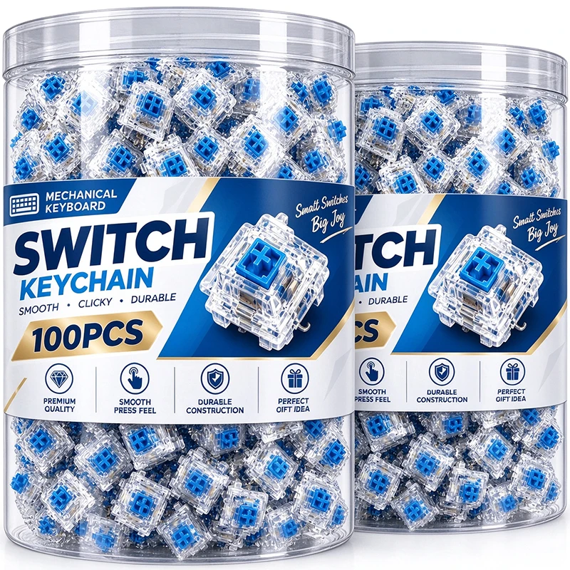 Mechanical Switch Fidget Clicker Toy 3D Printed DIY Light Up Keycap Handmade Blue Switch Stress Relief Creative Keyboard Parts