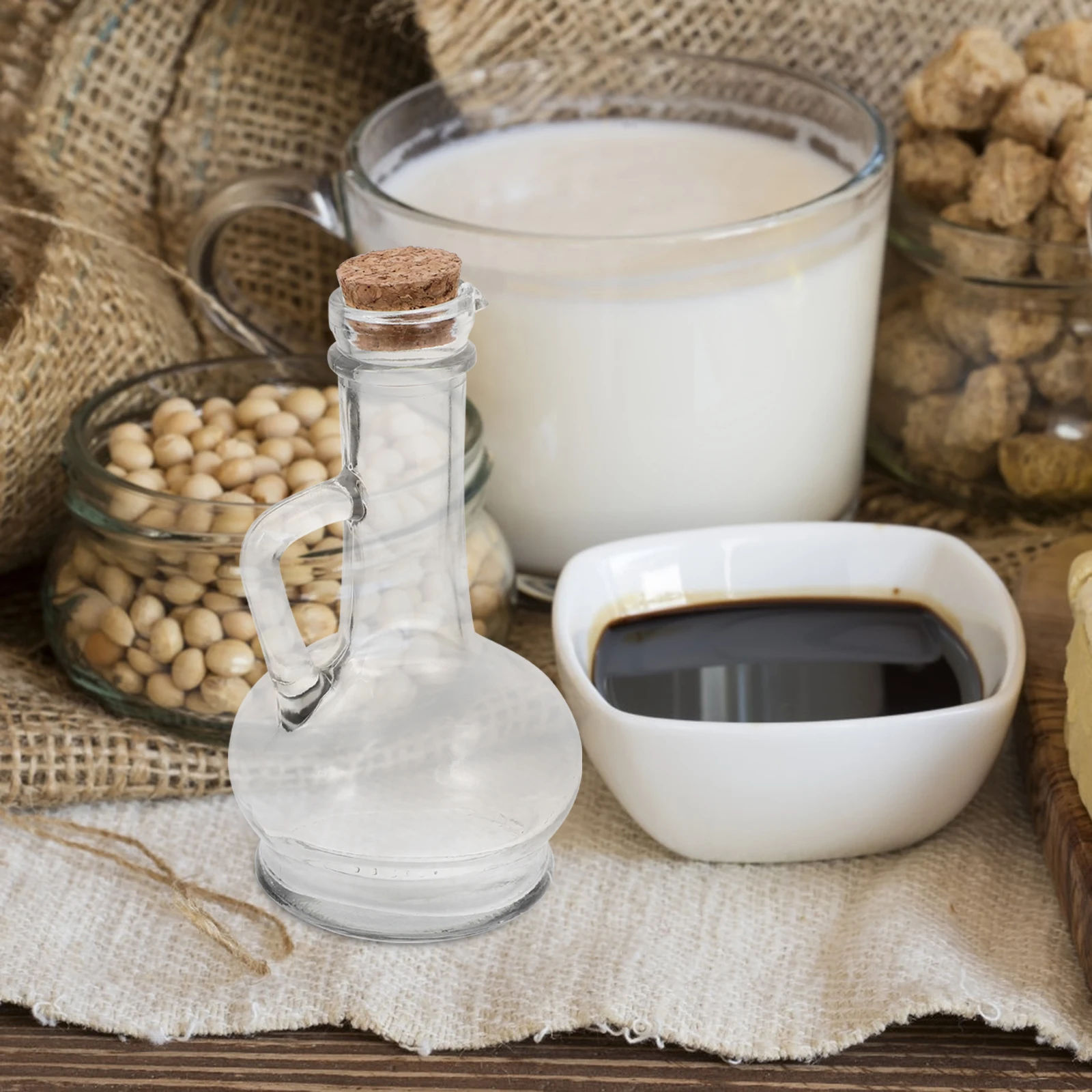 

Transparent Glass Oil Dispenser Bottle with Wooden Cap Smooth Pour Spout for Cooking Wine Syrup Juice Kitchen Liquid