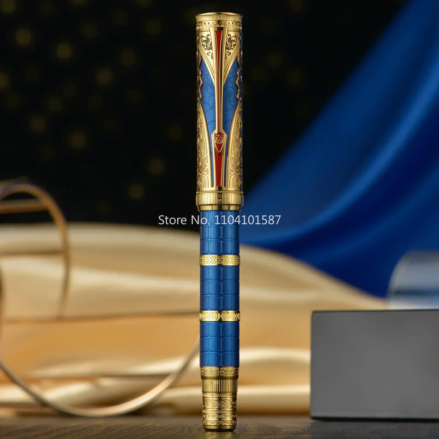 New Hongdian D5 14K Piston Fountain Pen with Wooden Box, Retro Qin Dynasty Series Engraved Collectible Gift Pen