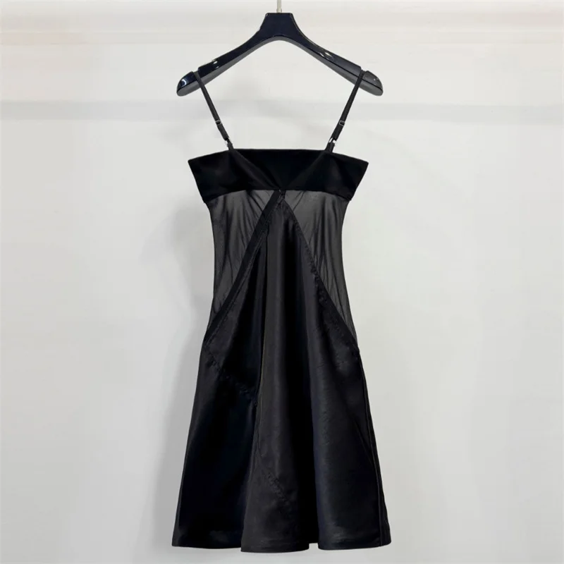 Immagine 3: Abiti casual da donna: Nuovo mini abito estivo 2026 in rete con inserti, vestito corto senza maniche slim fit con bretelle, abiti da festa Y2K