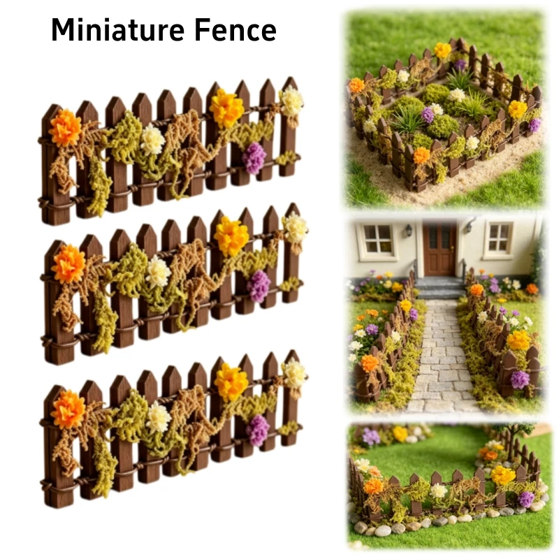3/5/8 pcs Mini Flower Fence, Vine Wrapped Fence Trellis, DIY Miniature Garden Barrier, Dollhouse Model House Decor