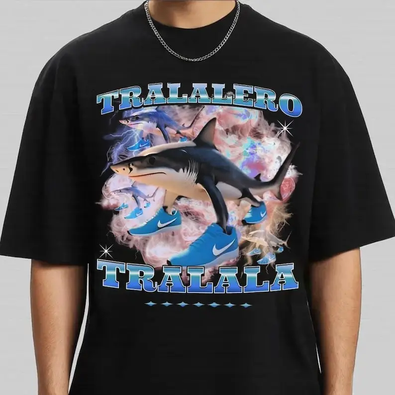 Tralalero Tralala Funny Meme Shirt, Trending Funny Meme T-shirts, Italian Brainrot Animals Sneaker Tee, Humor Tee T-shirt