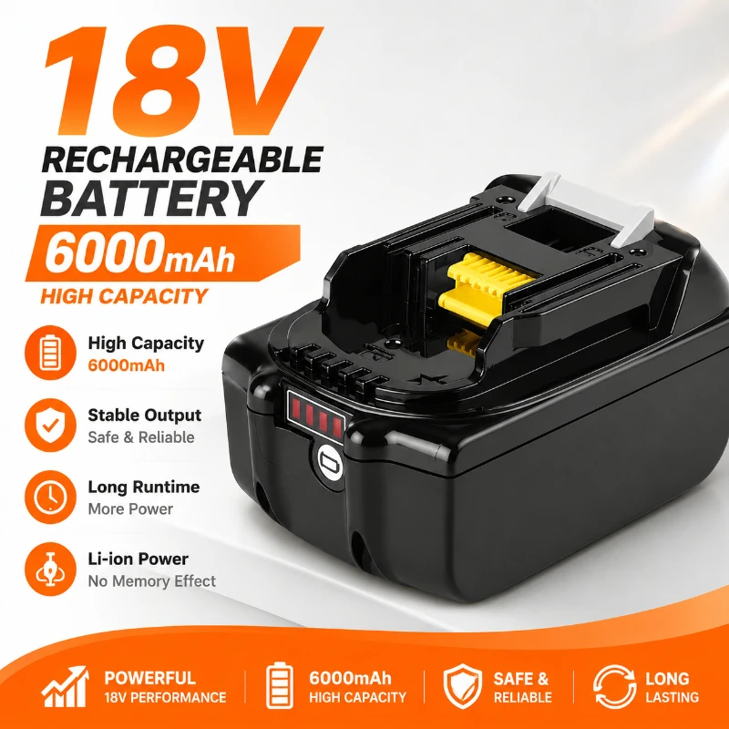 6AH Suitable for Makita Pin 18V Lithium  Battery Handdrill Tool Universal  Electric  Tool Stable  Long  Range  Battery