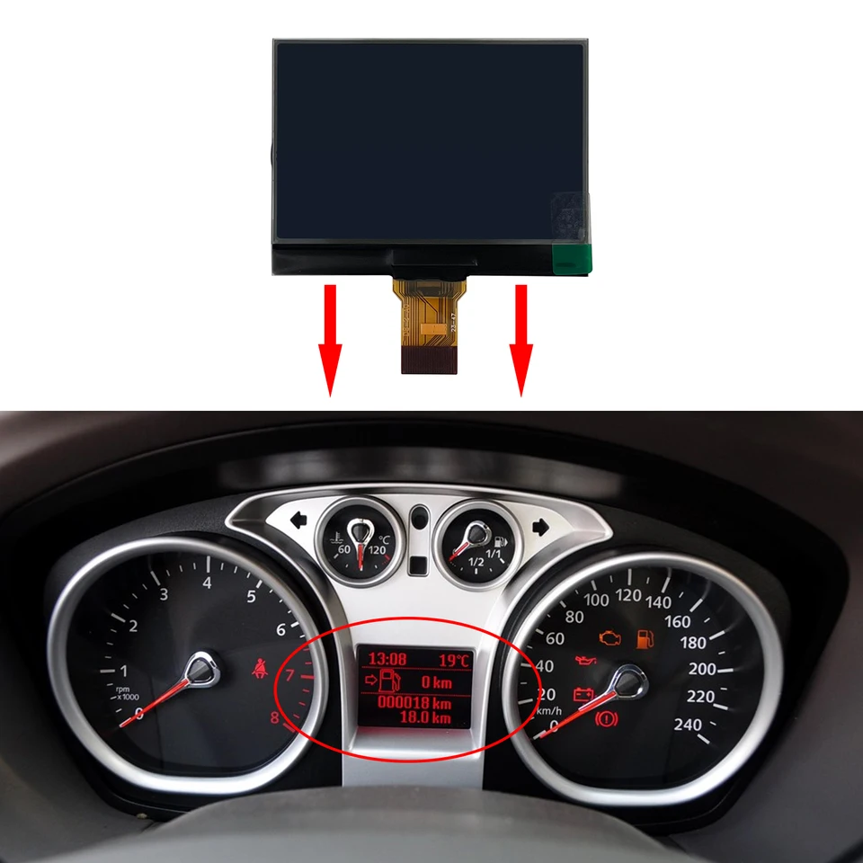 Schermo LCD Sostitutivo Per Cruscotto Ford Focus, C-Max, Galaxy E Kuga 2006-2012 - Misura 65x49 Mm, Plug-and-play, Testato