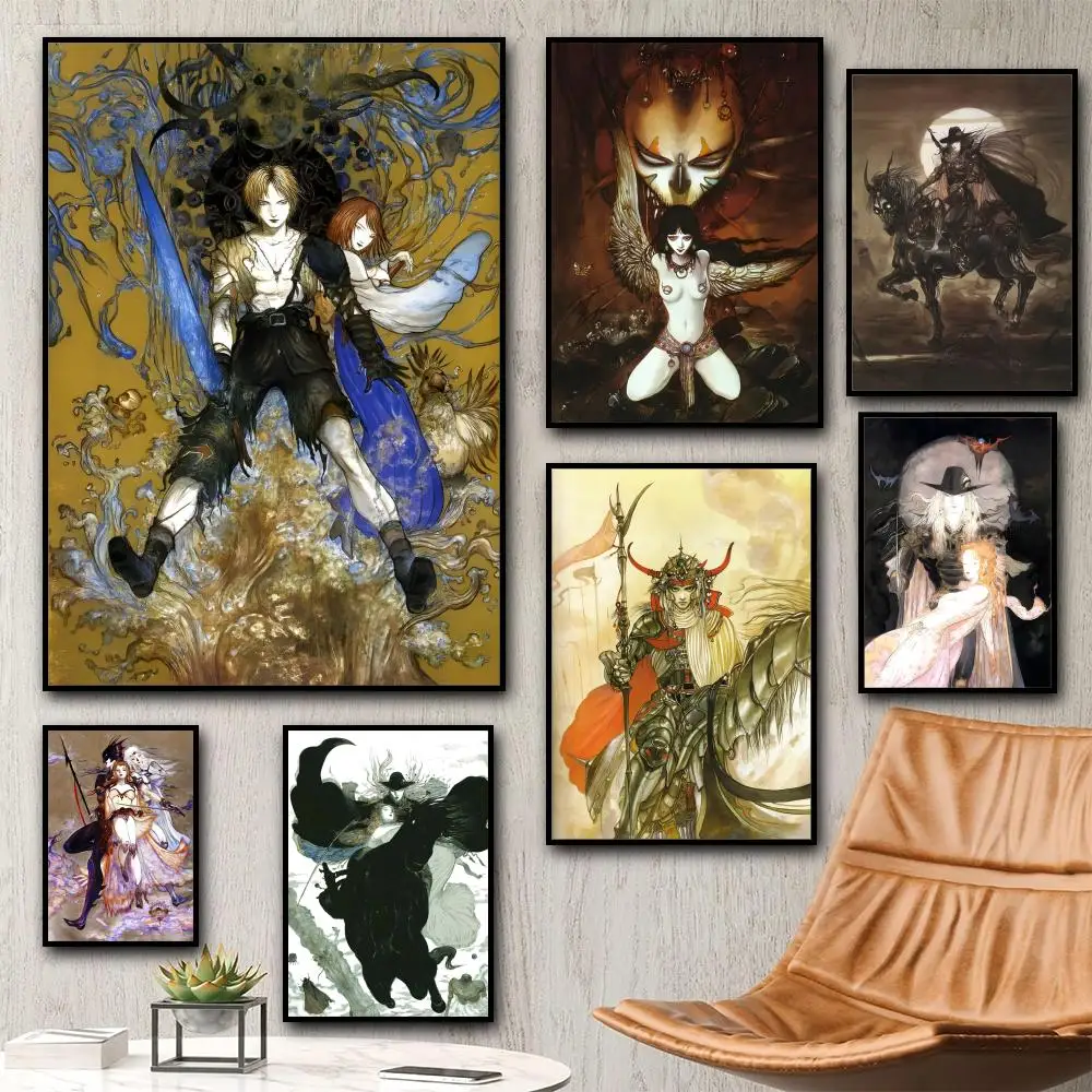 Yoshitaka Amano F-Final Fantasy Game anime Painting Calligraphy HD Canvas Poster living room bedroom bar aesthetic decoration