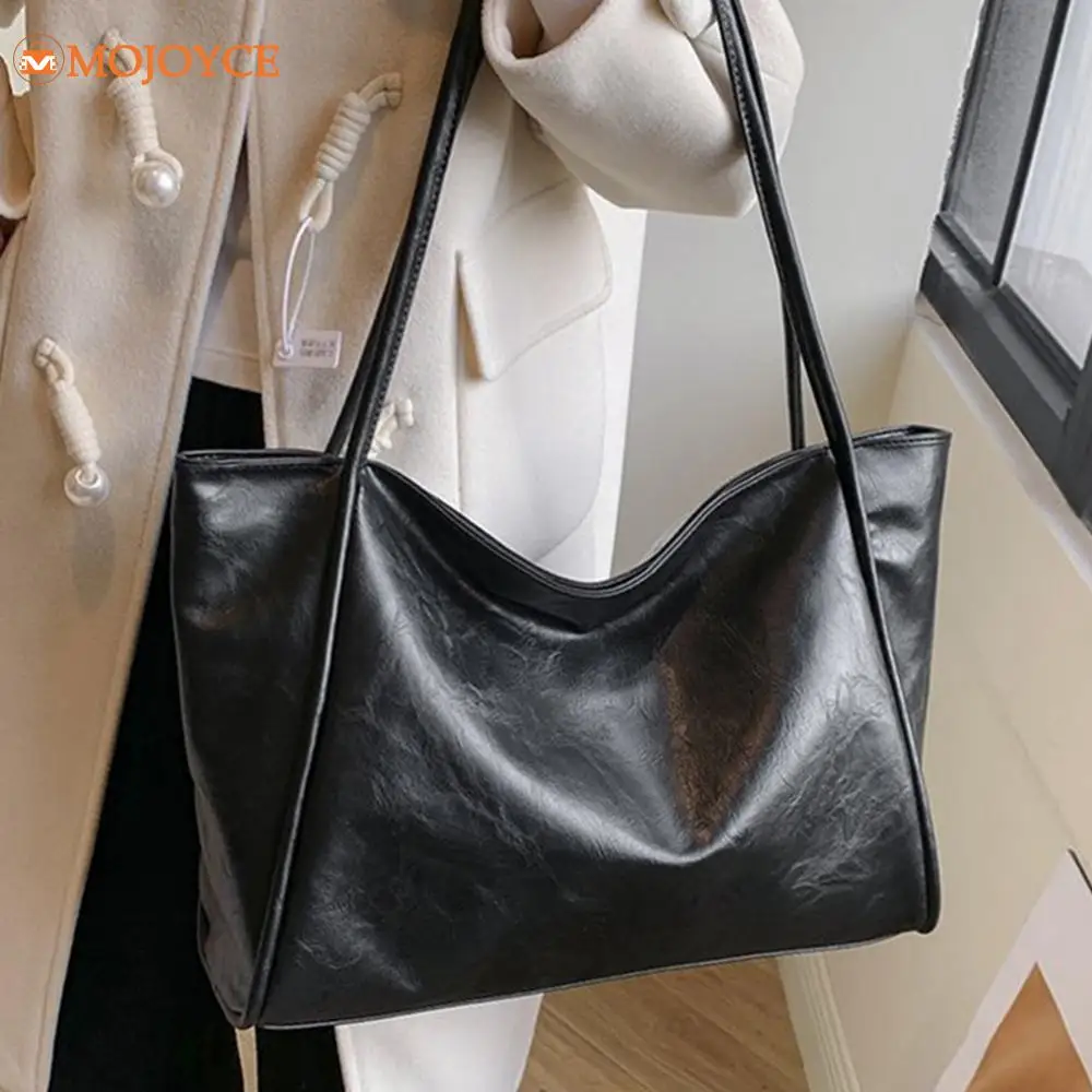 Women's Tote Bag Fashion Underarm Bag Large Capacity Soft Shoulder Bag PU Leather Retro Handbag Solid Color Casual Commuting Bag