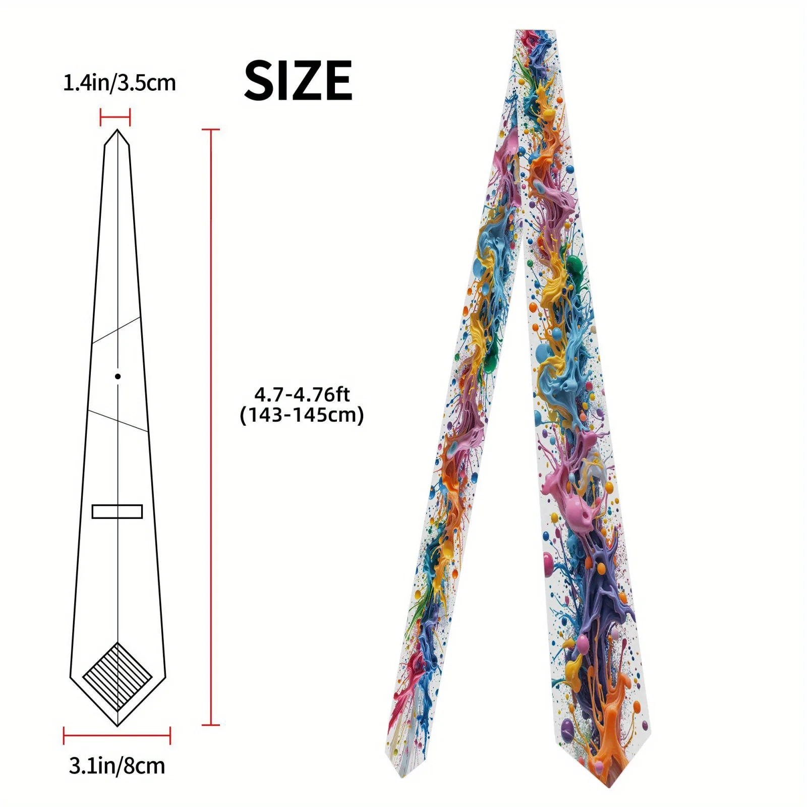 1pc Men's Graffiti Print Tie Vibrant Color Splash Design 100% Polyester Durable Fabric for Weddings Professional Attire