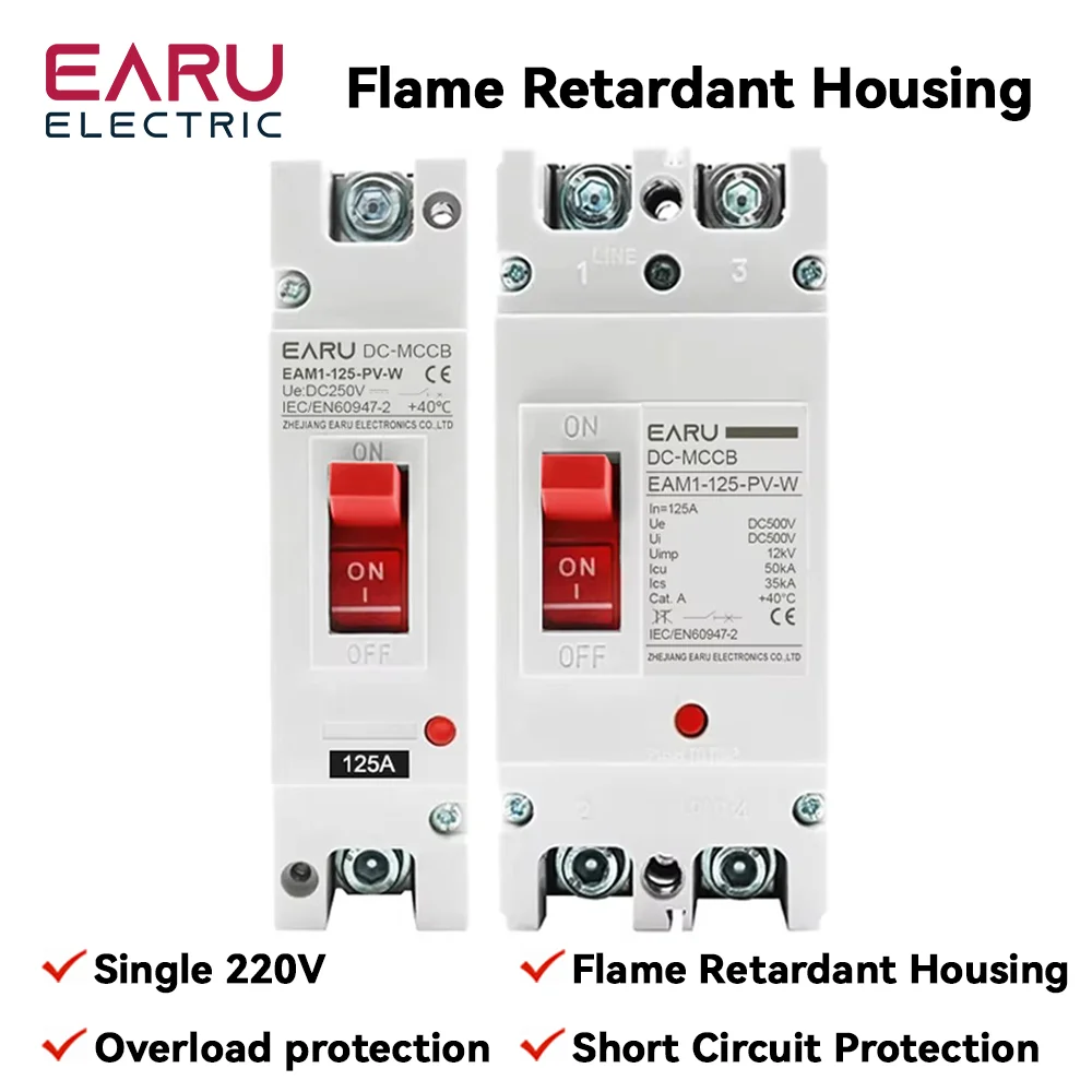 Solar Photovoltaic PV DC 250V 500V Molded Case Circuit Breaker 100A 125A Overload Protection Switch for DC Electrical Systems