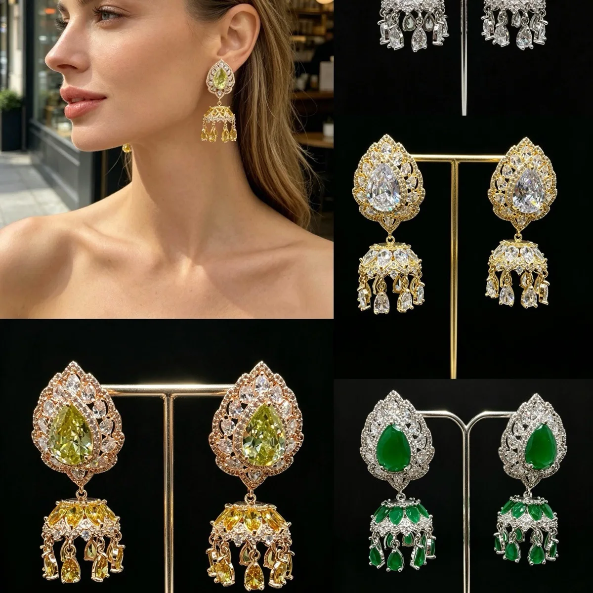 Elegant Bell Wind Chime Drop Earrings Micro Paved Colorful Zircon Inlaid Women Ear Jewelry Party Daily Fashion Accessories Gift