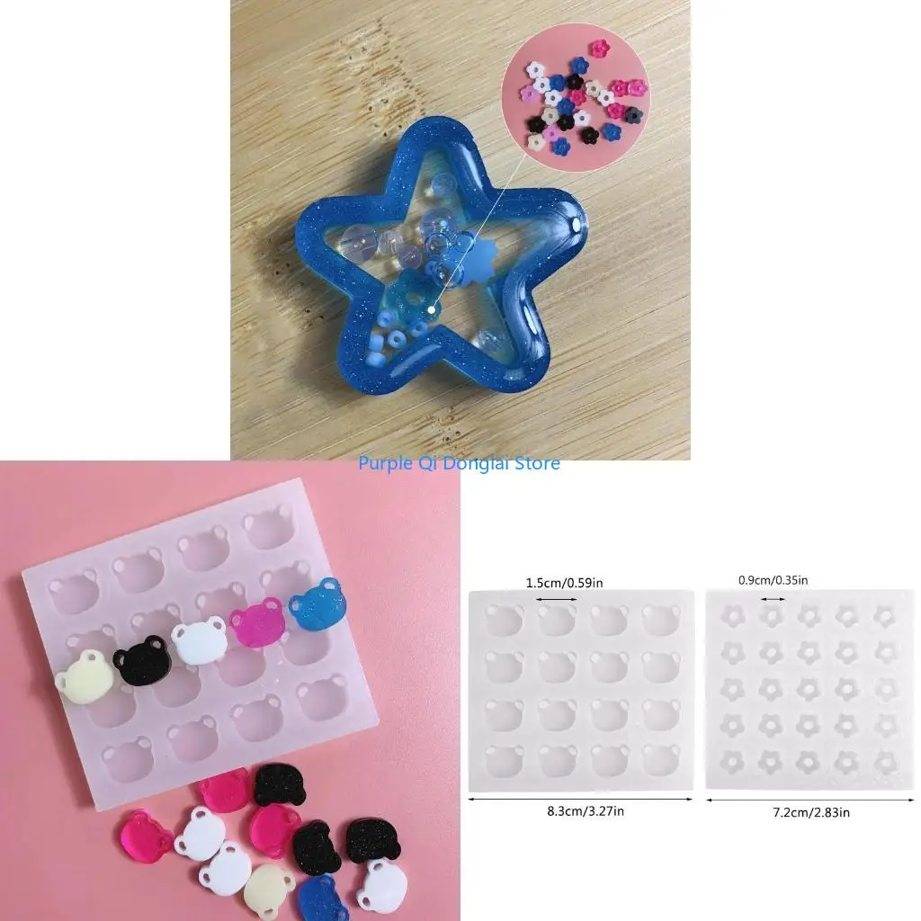 L21E Bear Flowers Silicone Epoxy Resin Mold DIY Keychain Pendant for Bag Decoration