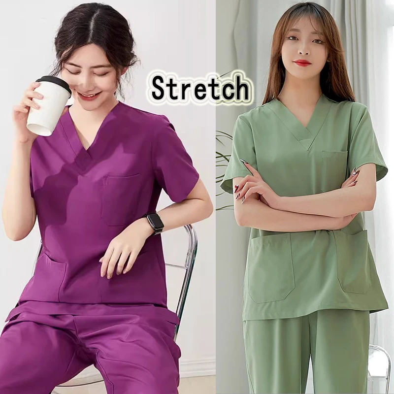 

Stretch Scrubs Women Nursing Clothes Short Sleeve Medical Uniform Long Sleeve Doctor Costume Elastic Dentist Workwear Scrub Sets