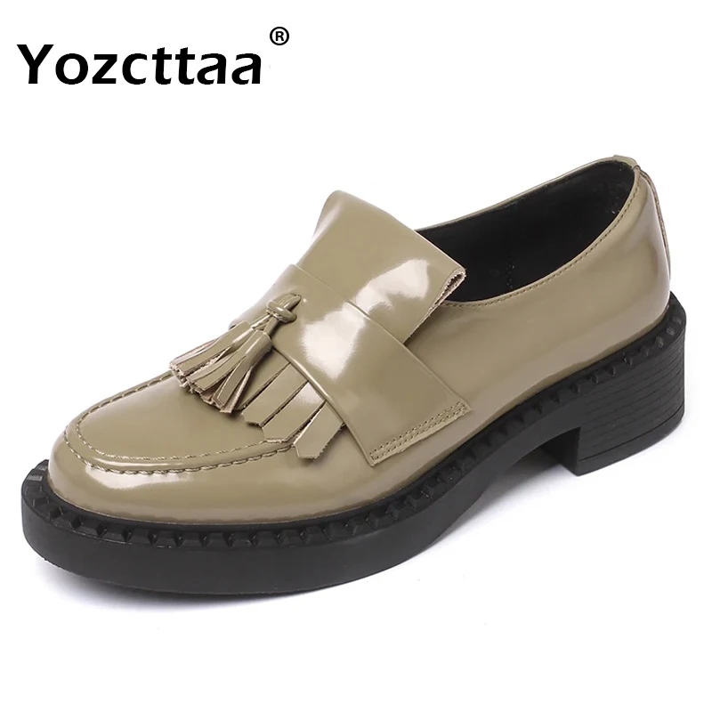 

Leehmzay Size 34-39 Real Leather Women Casual Loafers Vintage Tassel Mid Thick Heels Shoes 2024 Ins Platform Pumps Office Lady