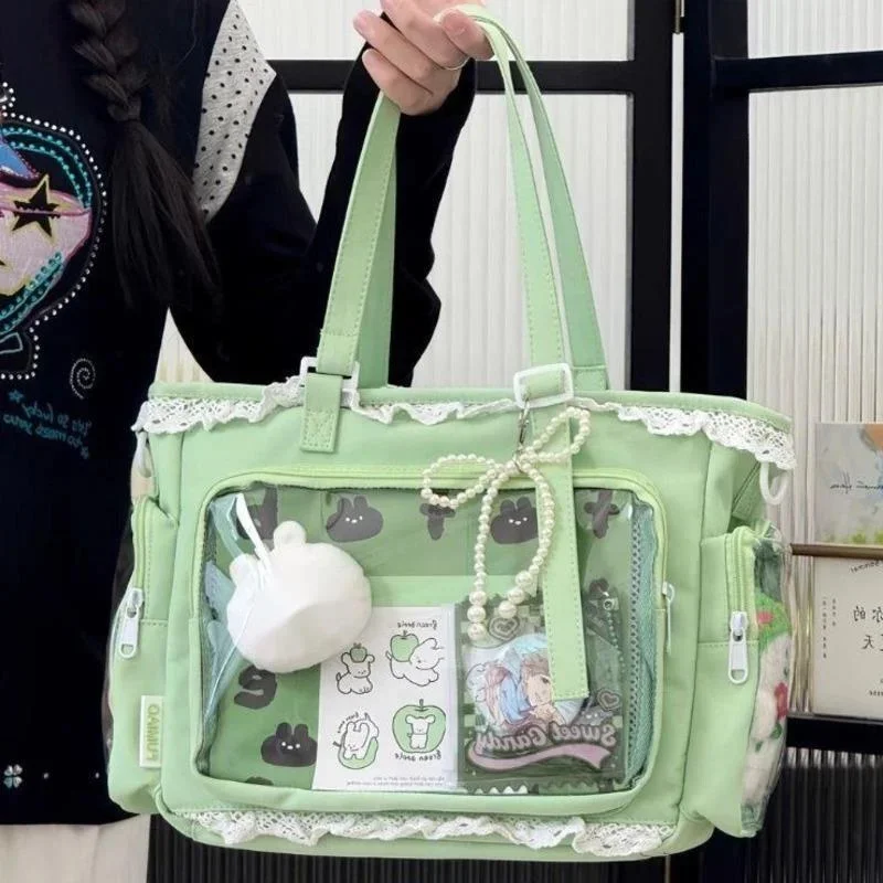 Anime Itabag Kawaii Lace Trim With Clear Front Y2K Japanese Style Soft Girl Crossbody Tote For Student Otaku Badge Display New