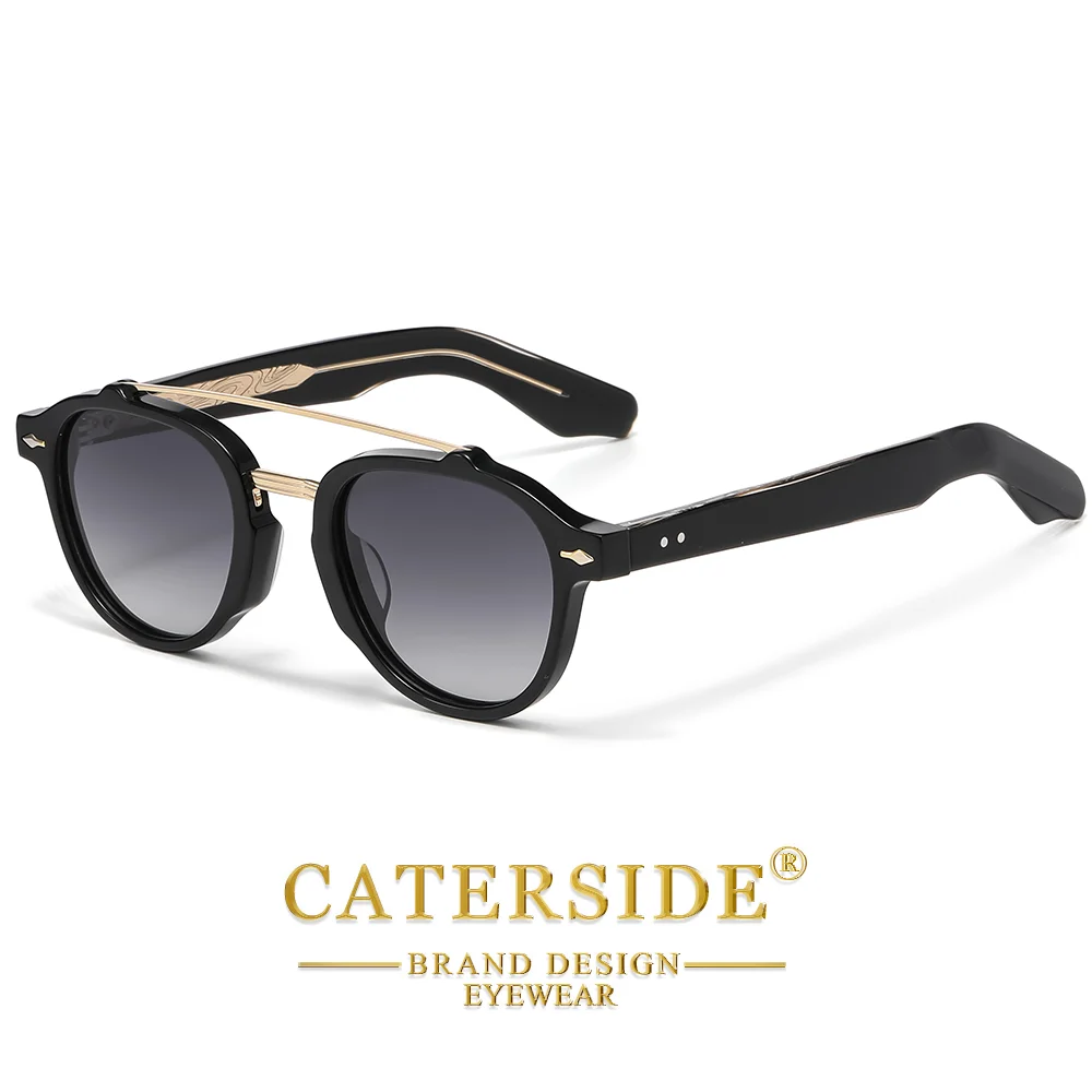 CATERSIDE Neue polarisierte Sonnenbrille für Herren, Acetatrahmen, flaches Design mit doppeltem Brückenbogen, modische dekorative Damenbrille, UV400 – Detail 9