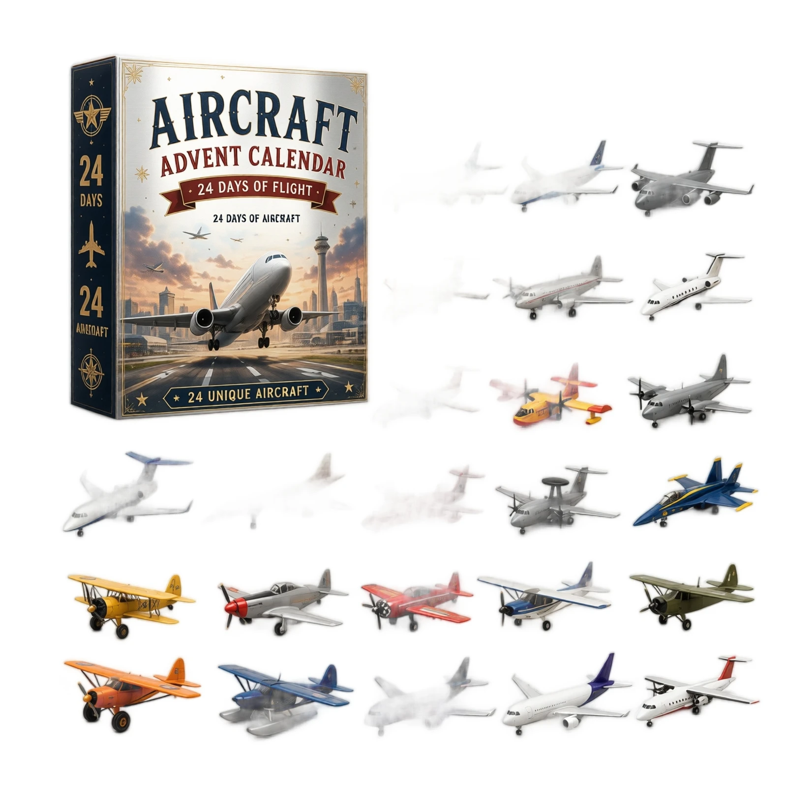 Aircraft Advent Calendar 24 Days Of Flight 24 Pcs Assorted Mini Aircraft Models Holiday Countdown Surprise Gift Box