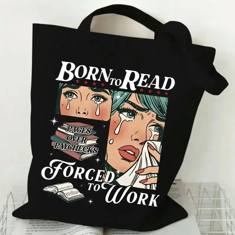 

Born To Read Bookish Tote Bag Bookish Bag Canvas Tote Bag Large Capacity Shopping Bags Shoulder Handbag Fashion Bags for Women
