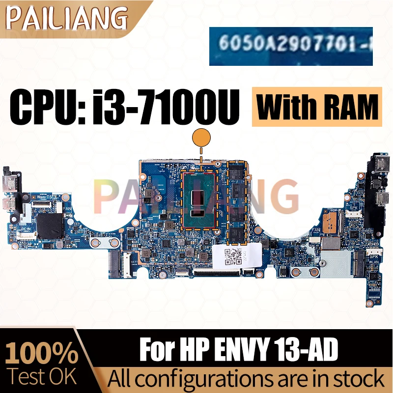 Imagem -02 - Placa-mãe Portátil para hp Envy 13-ad Notebook Mainboard Completo Testado 6050a2907701 Sr343 I37100u com Ram 926311601