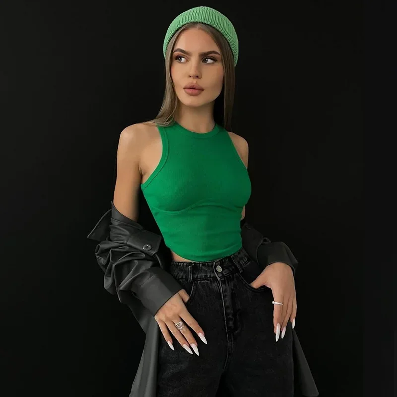 

Ribbed Solid Tank Tops Women Skinny O-Neck Sleeveless Body-Shaping Undefined All-Matching Vest Female Streetwear Clothing