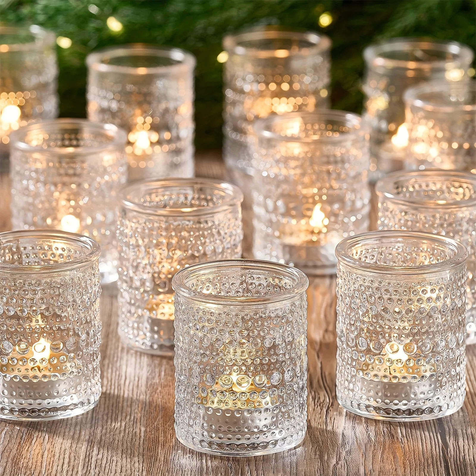 

12 Pack Clear Glass Votive Candle Holders, Vintage Tealight Candle Holder for Table Centerpieces Home Party Table Decoration