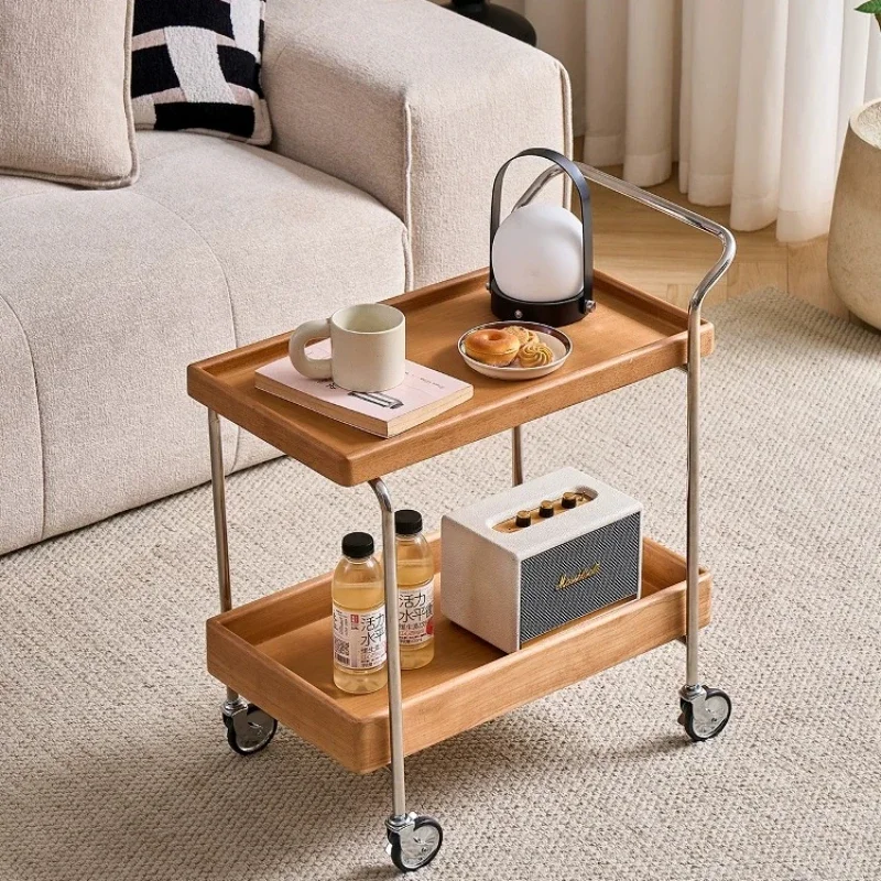 Mid-Century French Coffee Tables Modern Simple Double Layer Storage Utility Cart Movable Bedroom Stoły Kawowe Home Furniture HQ