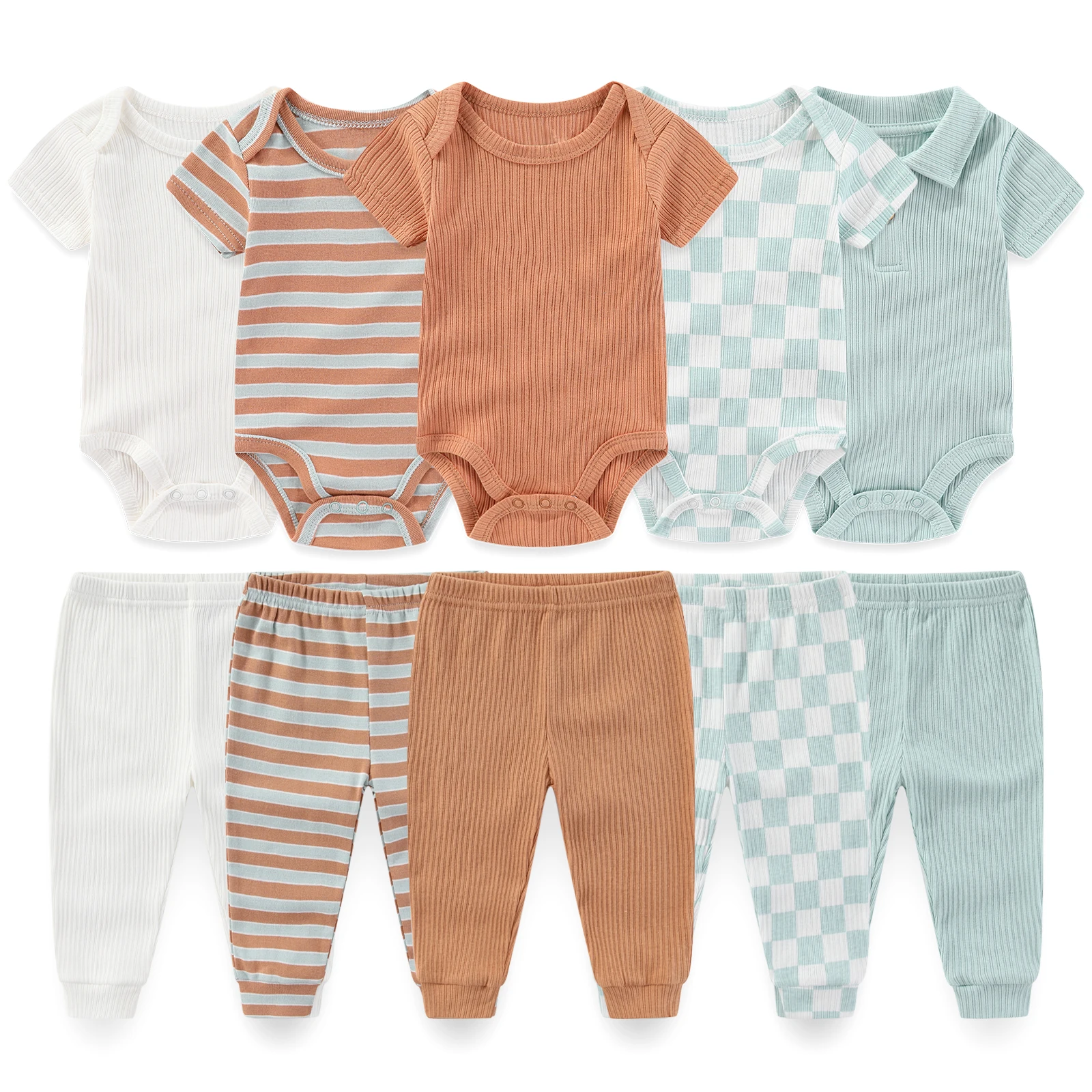 Fashion Cute Baby Bodysuits+Pants Clothing Set Short Sleeve Newborn Boy Girl Soft Onesies Trousers 0-12M Infant Clothes