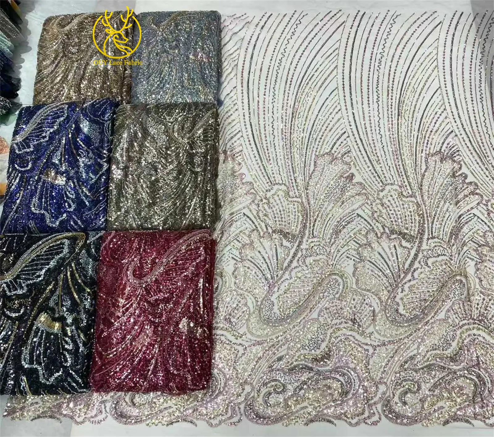 2026 Afrikanischer Perlen-Pailletten-Spitzenstoff, hochwertiger nigerianischer Tüll-Spitzenstoff, geeignet für Hochzeitskleid-Nähmaterial, 5 Yards – Detail 20