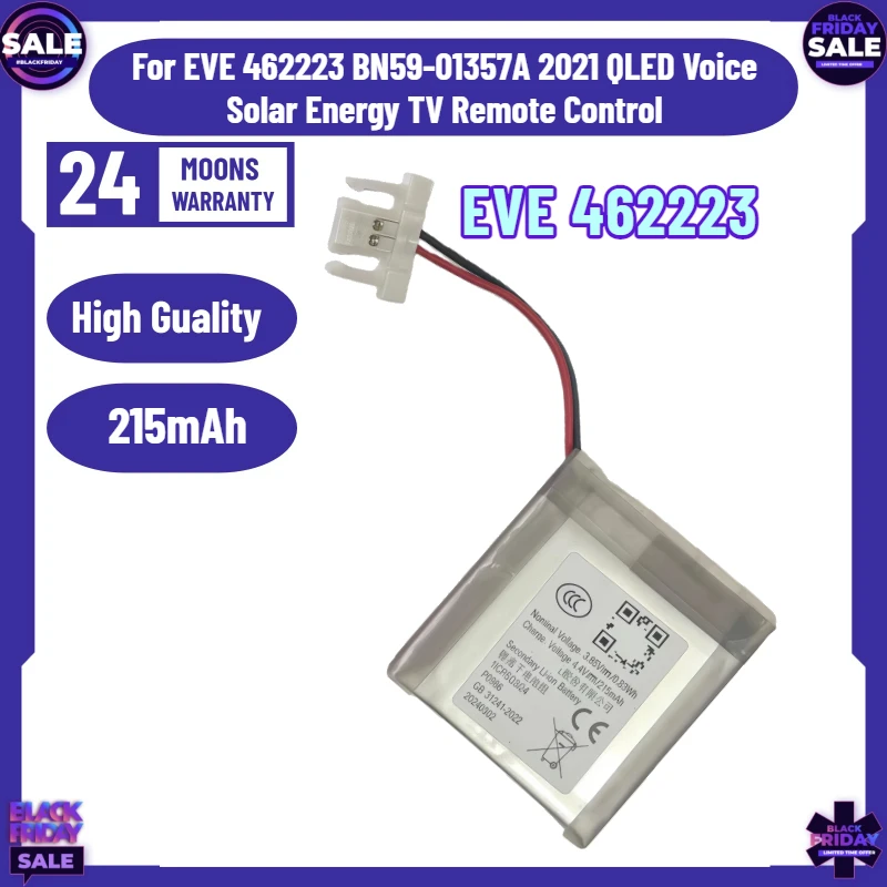 215mAh Battery for EVE 462223 BN59-01357A 2021 QLED Voice Solar Energy TV Remote Control RMCSPB1TP1 Watch Battery P0986