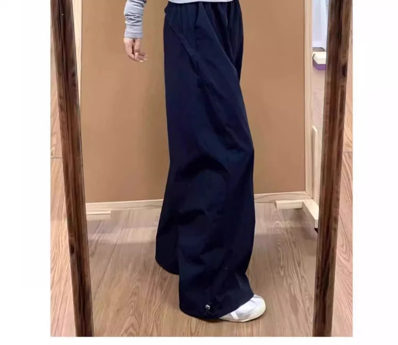 Pantalones Cargo para mujer, ropa de casa semianancho de lona azul marino para las cuatro estaciones, cómoda salón, capas de leopardo, usable, a juego, suave, de gran tamaño